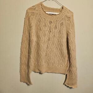 J. Crew Crochet Knit Scallop Pullover Tan Sweater Alpaca Wool Large NWT